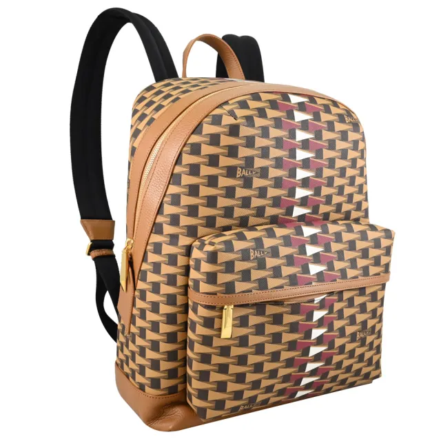 【BALLY】BORD TREKK 經典LOGO幾何印花大容量商務包旅用包後背包(淺棕)