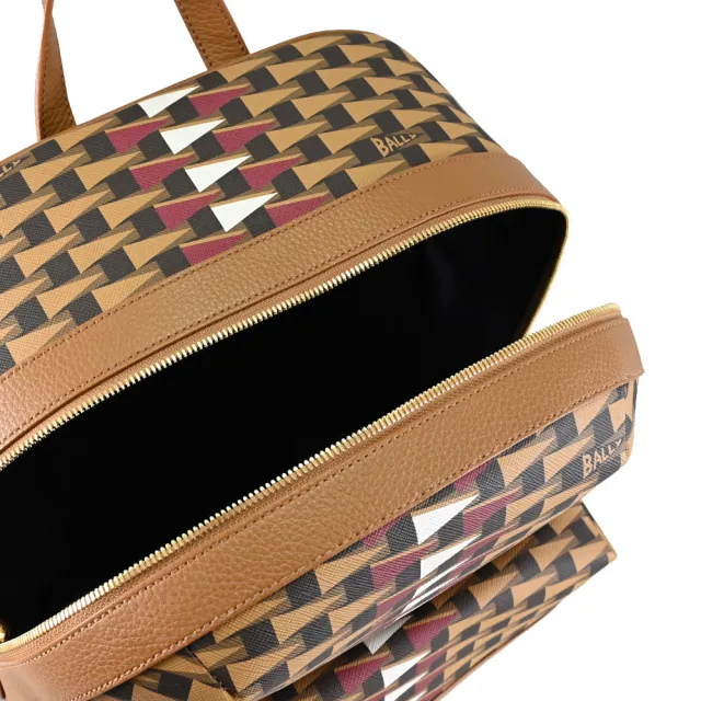 【BALLY】BORD TREKK 經典LOGO幾何印花大容量商務包旅用包後背包(淺棕)