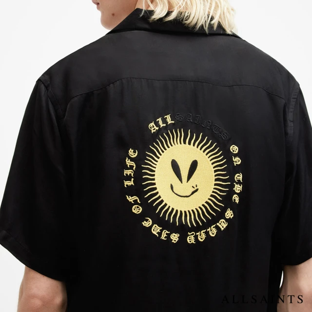 ALLSAINTS SUNSMIRK 人造絲笑臉刺繡夏威夷花襯衫 M043SA(舒適版型)