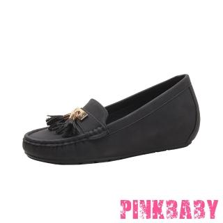 【PINKBABY】內增高樂福鞋/經典小流蘇吊墜內增高設計復古樂福鞋(黑)