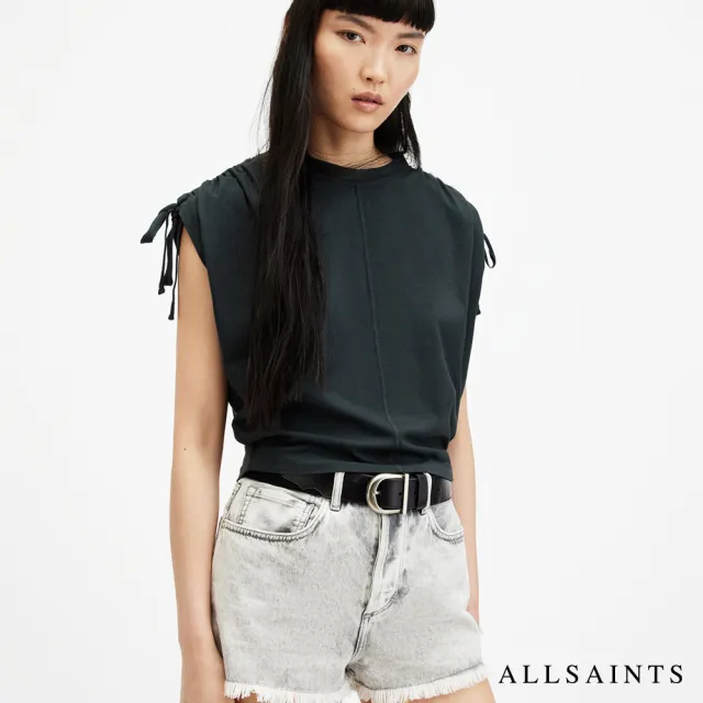 【ALLSAINTS】CASSIE 純棉舒適綁帶短袖T恤-水洗黑 W157JA(舒適版型)