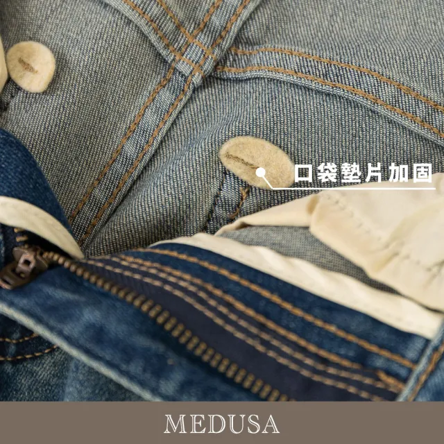 【MEDUSA 曼度莎】現貨-ICare 金釦帶刷色顯瘦直筒牛仔褲（M-XL）｜女長褲 高彈性牛仔(310-00432)