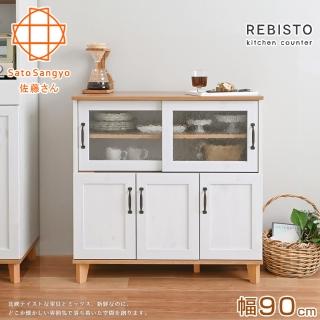 【Sato】REBISTO小倉三門石紋玻璃拉門餐盤櫃‧幅90cm