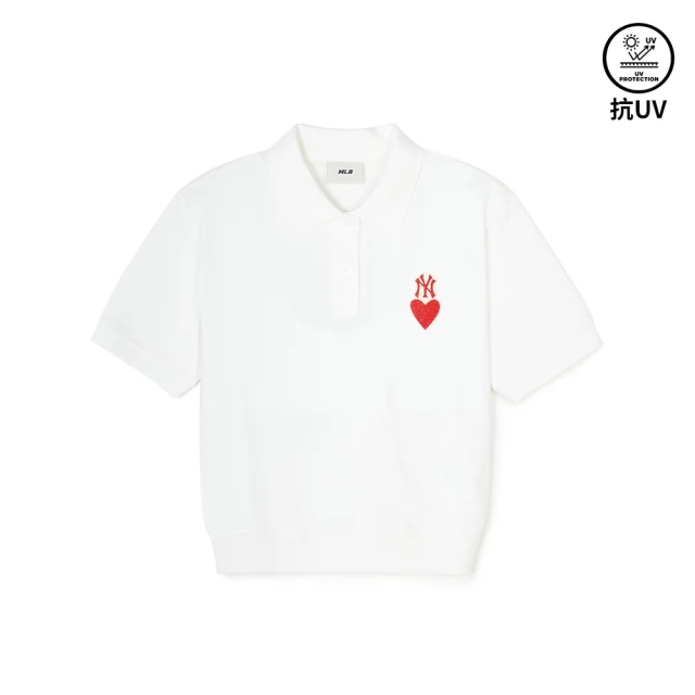 【MLB】女版抗UV防曬短袖Polo衫 Heart系列 紐約洋基隊(3FPQH0243-50WHS)