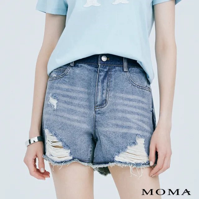 【MOMA】雙色洗牛仔短褲(藍色)