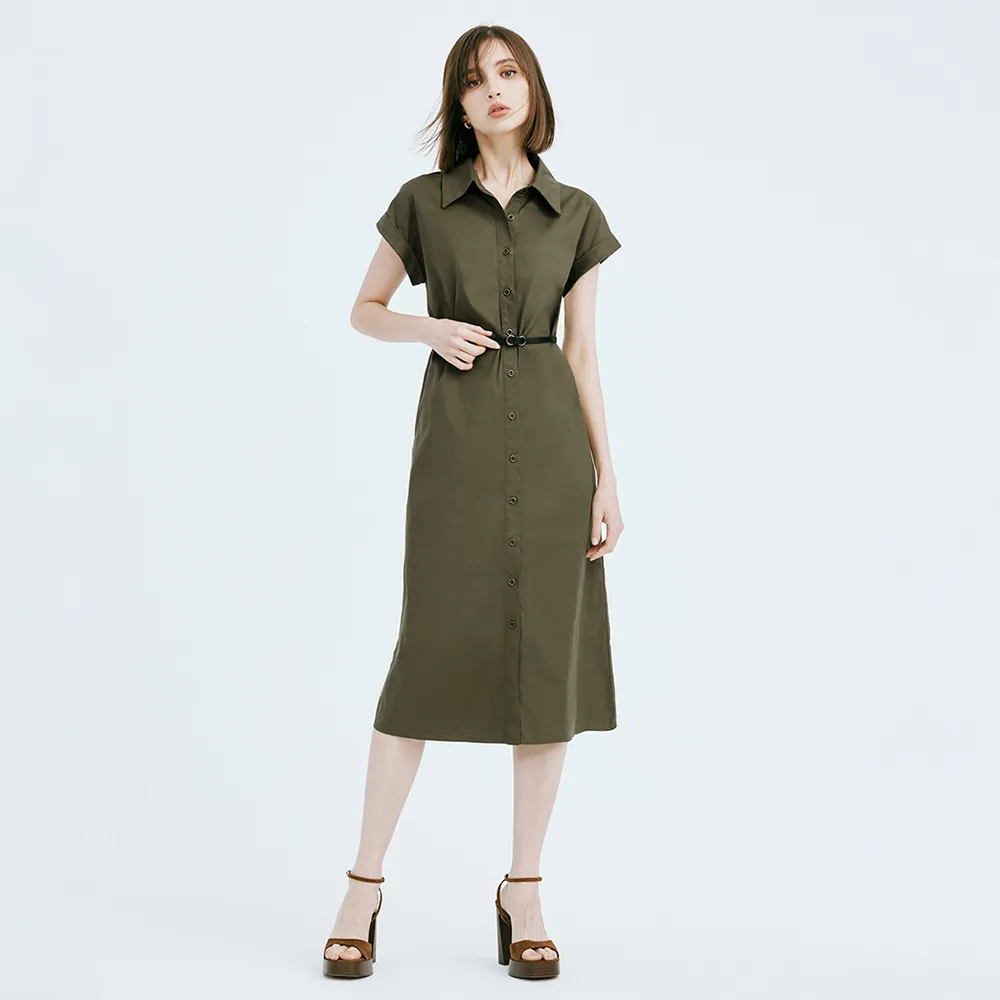 【MOMA】小蓋袖襯衫洋裝(墨綠色)