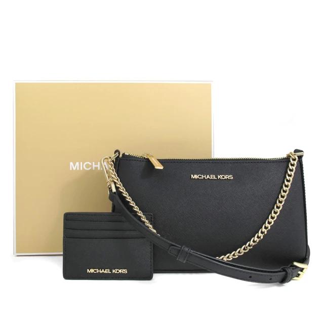 Michael Kors 防刮皮革斜背包+卡夾禮盒組(黑色)