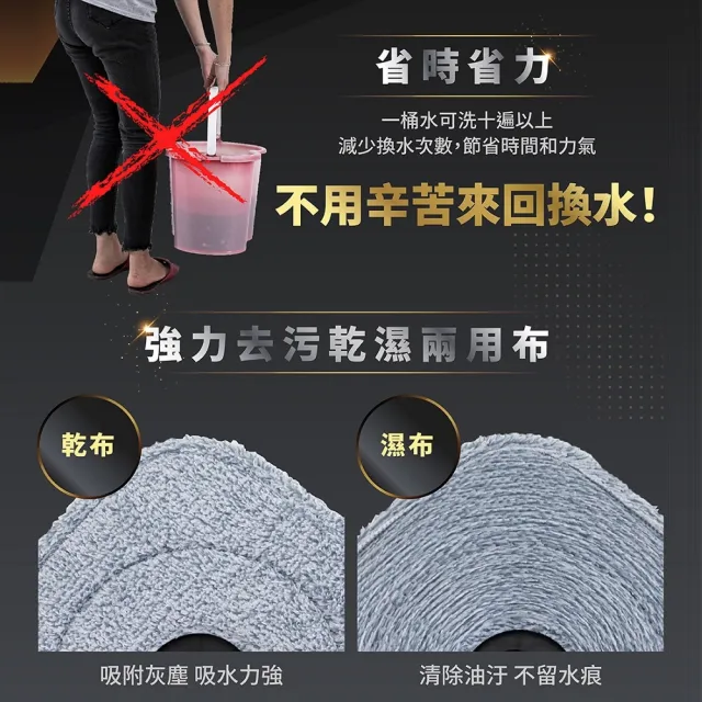 【FL 生活+】超值二入組-淨污分離省水旋轉拖把組2桶2拖10布(汙水分離 乾濕兩用 免手洗 全新首賣 3層去污)