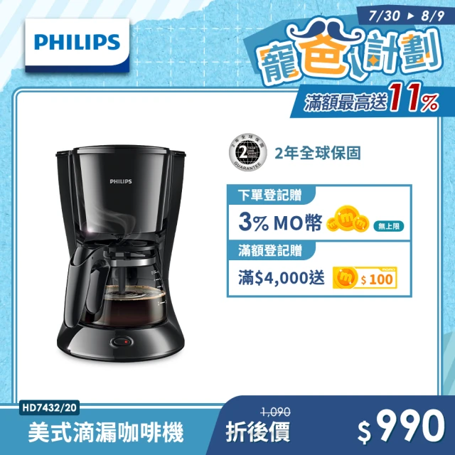 【Philips 飛利浦】美式滴漏咖啡機(HD7432/20)