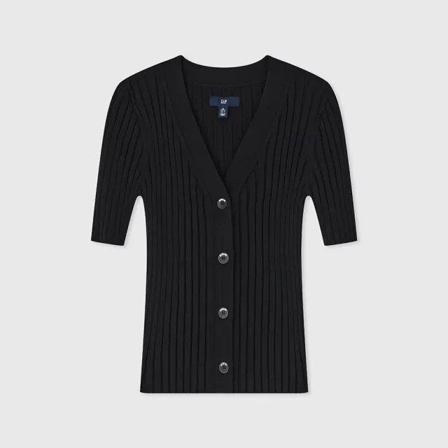【GAP】女裝 V領短袖針織衫-黑色(512561)