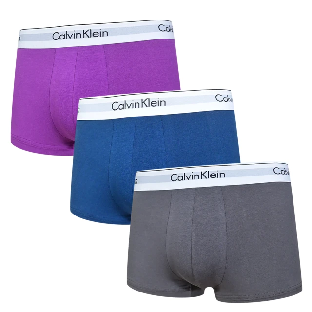 Calvin Klein 凱文克萊Calvin Klein 凱文克萊 三入組 Modern 棉質彈性舒適 四角褲/平口褲/CK內褲(08紫、藍、灰)