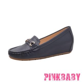 【PINKBABY】內增高樂福鞋/百搭經典釦飾內增高設計復古樂福鞋(藍)