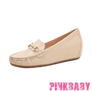【PINKBABY】內增高樂福鞋/百搭經典釦飾內增高設計復古樂福鞋(杏)