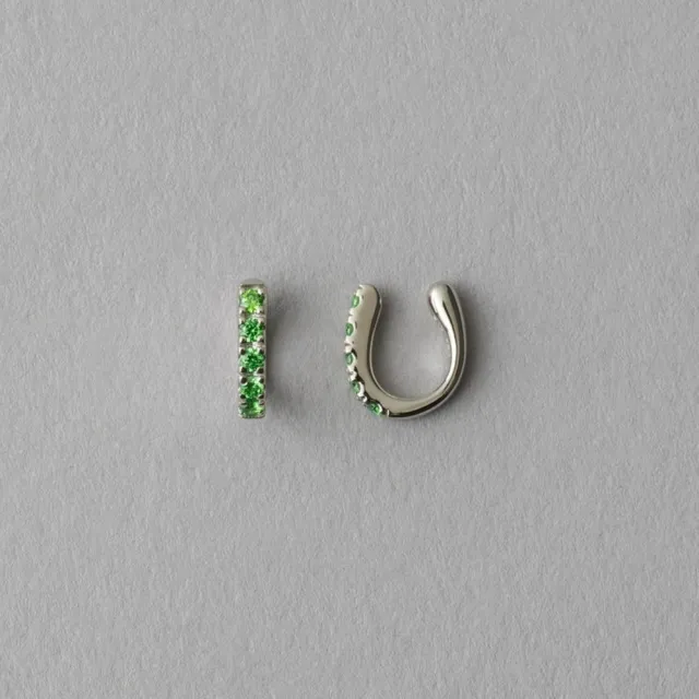 【ete】輕奢鑽飾U型夾式耳環(粉色 綠色)