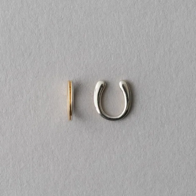 【ete】K10 雙色凹紋U型夾式耳環
