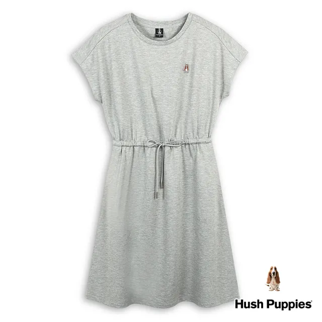 【Hush Puppies】女裝 洋裝 休閒品牌織帶小狗抽繩洋裝(麻灰 / 43215202)