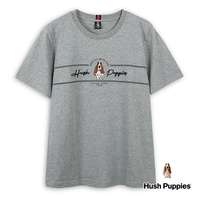 【Hush Puppies】男裝 T恤 立體品牌英文精緻刺繡狗T恤(麻灰 / 43111109)