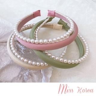 【MISS KOREA】雙層髮箍 珍珠髮箍/韓國設計優雅雙層浪漫珍珠法式造型髮箍 髮圈(4色任選)