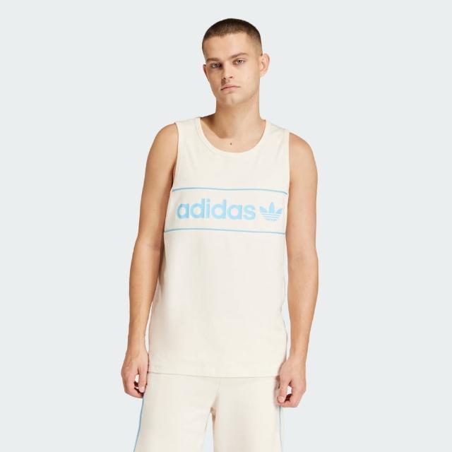 【adidas 愛迪達】背心 男款 運動背心 慢跑 亞規 三葉草 NY TANK 米 IU0191