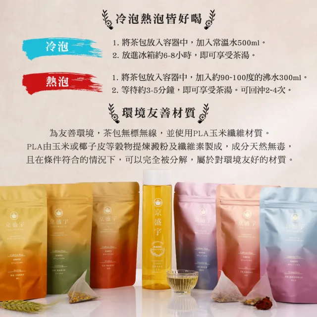 【京盛宇】無咖啡因茶3袋組 10入茶包x3袋(油菊大麥/黑米薑/枸杞蘋果/苦蕎桂花/玫瑰洛神國寶/薰衣草國寶)