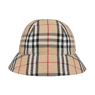 【BURBERRY 巴寶莉】BURBERRY經典LOGO格紋設計尼龍漁夫帽(典藏米)