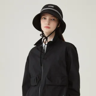 【LE COQ SPORTIF 公雞】高爾夫系列 女款黑色色彩線條透氣寬帽沿遮陽帽 QLT0K123