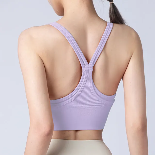 【Amhome】雙層防震文胸含胸墊可拆卸無鋼圈瑜伽高強度運動內衣#122297(米白/黑/橘/紫)