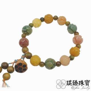 【琪臻珠寶】天然白玉菩提根造型手珠手鍊(多寶菩提根 蓮花設計款 隨機出貨 母親節禮物)