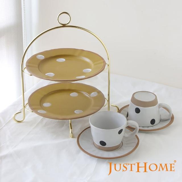 【Just Home】小圓點粗陶咖啡蛋糕盤午茶5件組(下午茶 咖啡杯 陶瓷盤 午茶杯 咖啡杯)