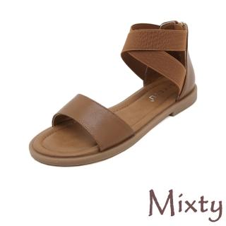 【MIXTY】低跟涼鞋 一字涼鞋/歐美時尚百搭極簡一字帶繞踝低跟涼鞋(棕)