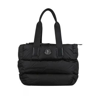 【MONCLER】MONCLER CARADOC簡約立體貼標LOGO絎縫線條設計錦綸拼牛皮拉鍊手提肩背包(黑)