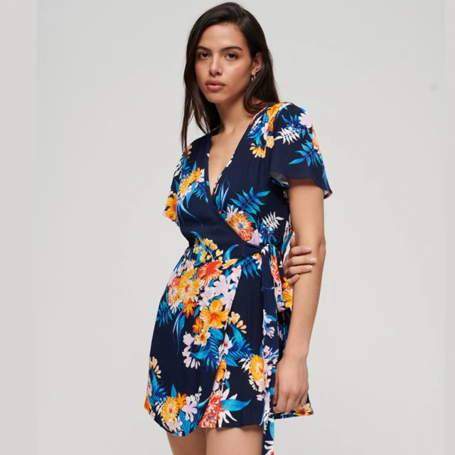 Superdry 女裝 連身裙 洋裝 Mini Wrap Dress(藍)