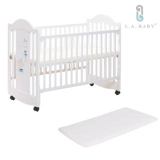 【美國 L.A. Baby】達拉斯嬰兒床/搖擺中床/童床/原木床(白色 贈純棉床包)