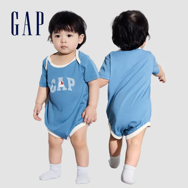 【GAP】嬰兒裝 Logo純棉印花圓領短袖包屁衣-多色可選(505556&505656)