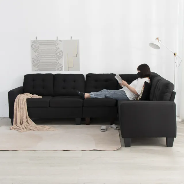 【IDEA】蘭德大尺寸五人座L型轉角沙發椅/布沙發/皮革沙發(4色任選/雙材質)