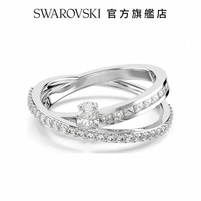 【SWAROVSKI 施華洛世奇】Hyperbola 戒指 混合式切割 白色 鍍白金色