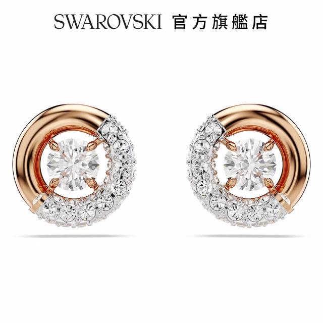 【SWAROVSKI 施華洛世奇】Dextera 耳釘 圓形切割 白色 鍍玫瑰金色調(情人節禮物)