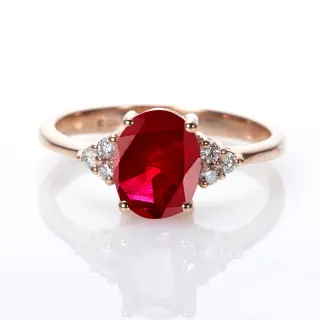 【DOLLY】1.50克拉 緬甸紅寶石18K玫瑰金鑽石戒指(027)