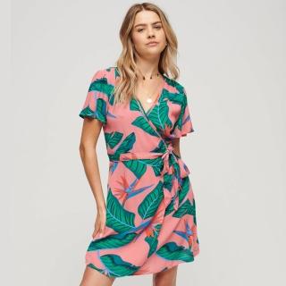 【Superdry】女裝 連身裙 洋裝 Mini Wrap Dress(粉色天堂)