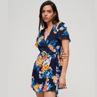 【Superdry】女裝 連身裙 洋裝 Mini Wrap Dress(藍)