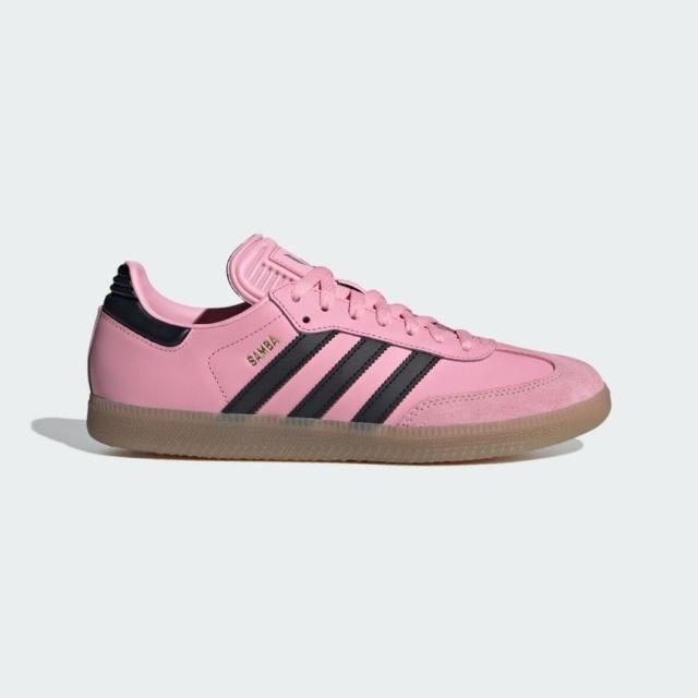 【adidas 愛迪達】Samba Messi Miami 男女 休閒鞋 經典 復古 聯名款 芭比粉 黑(IH8158)