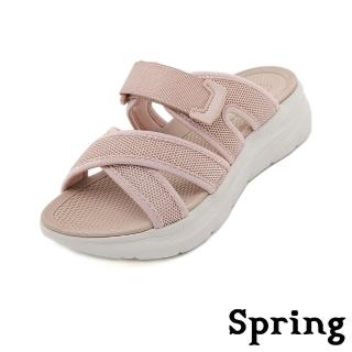 【SPRING】厚底拖鞋 交叉拖鞋/輕量設計交叉織布面厚底運動風拖鞋(粉)