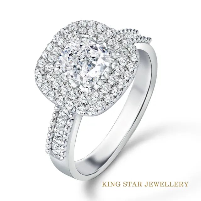 【King Star】【買一送30分鑽戒】一克拉 Dcolor 18K 鑽石戒指 豪華滿鑽 枕形(三克拉視覺效果)