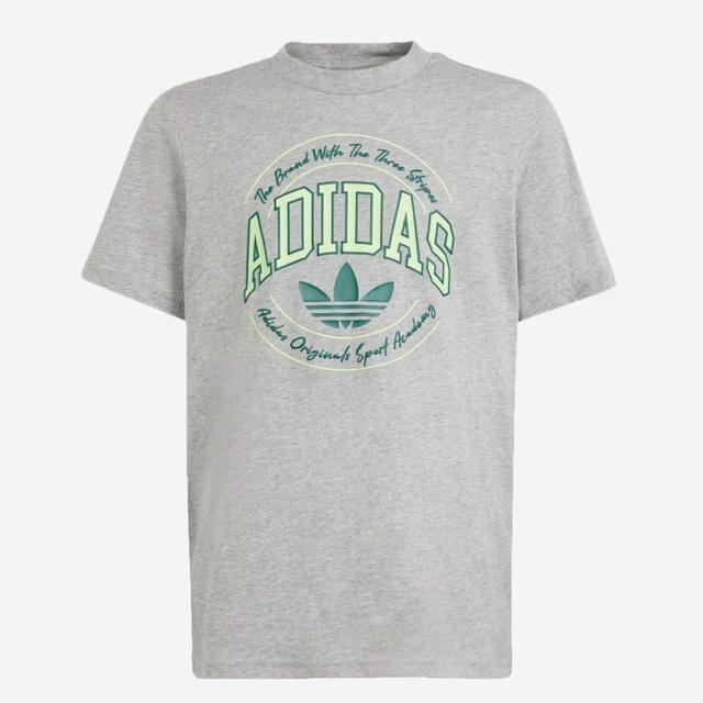 【adidas 愛迪達】上衣 大童 男童 女童 短袖上衣 運動 三葉草 TEE 灰 IR9618