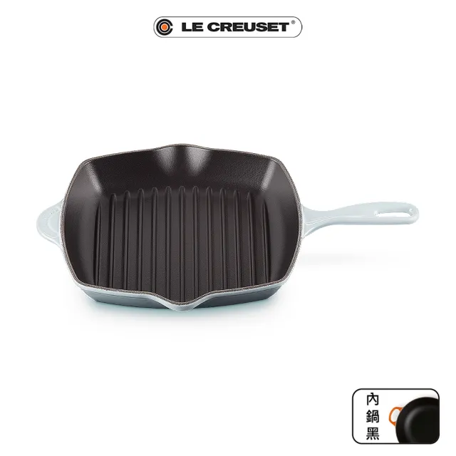 【Le Creuset】琺瑯鑄鐵鍋單柄方鐵烤盤26cm(雪紡粉/閃亮黃/海岸藍/藍鈴紫 4色選1)