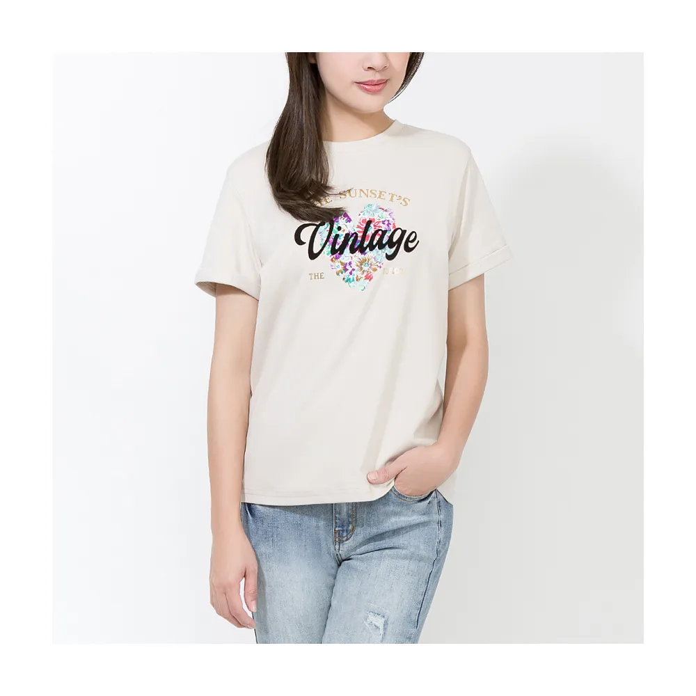 【T.Life】Vintage愛心印花造型短袖T恤(2色)