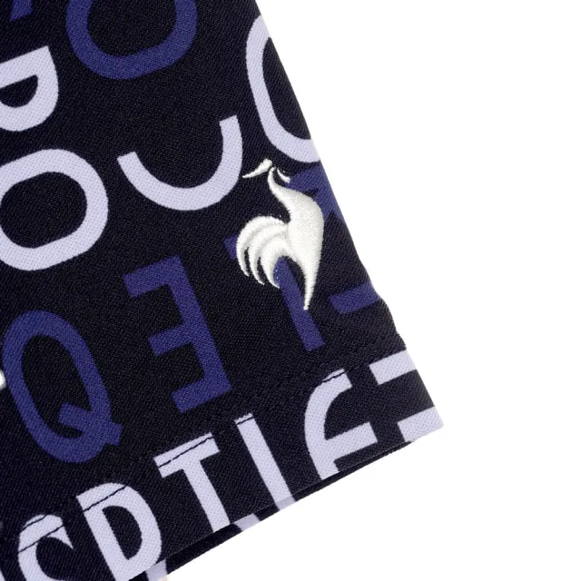 【LE COQ SPORTIF 公雞】高爾夫系列 女款藏青色滿版LOGO高機能防曬短袖POLO衫 QLT2J203