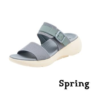 【SPRING】厚底拖鞋/百搭運動風織布面個性搭釦舒適彈力厚底拖鞋(藍)