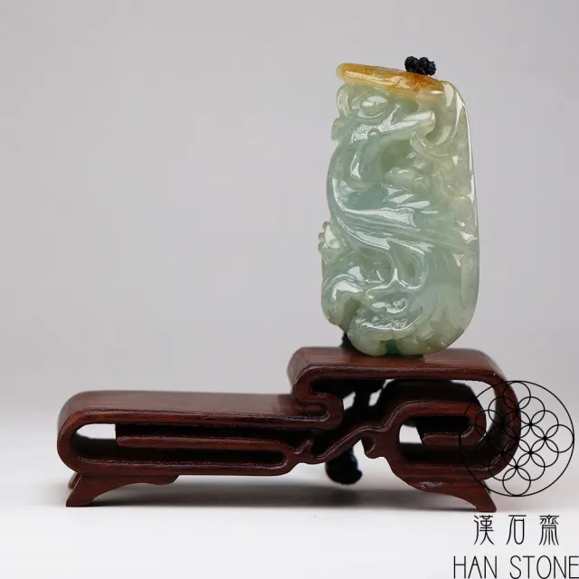 【漢石齋】天然翡翠A貨 鳳凰玉佩吊墜 冰糯種帶黃翡(32*51*12mm)