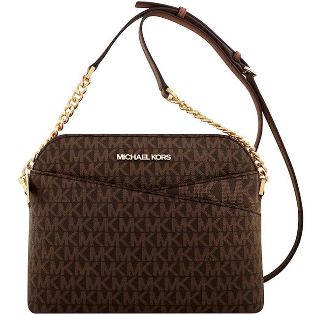 【Michael Kors】Jet Set Travel LOGO PVC鍊帶斜背包(巧克力色)